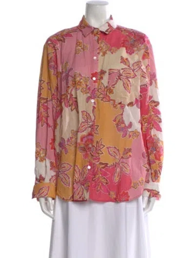 Pre-owned Sézane Floral Print Long Sleeve Blouse In Pink
