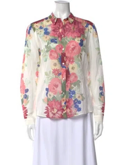 Pre-owned Sézane Floral Print Long Sleeve Blouse In Pink