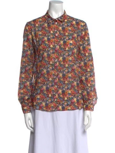 Pre-owned Sézane Floral Print Long Sleeve Blouse In Red