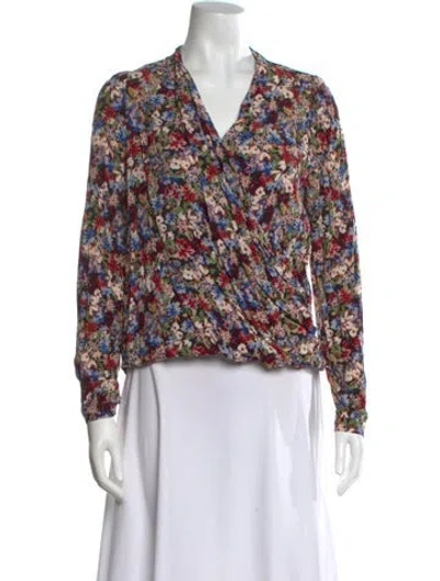 Pre-owned Sézane Floral Print Long Sleeve Blouse In Red