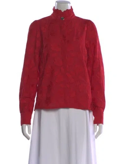 Pre-owned Sézane Floral Print Long Sleeve Blouse In Red