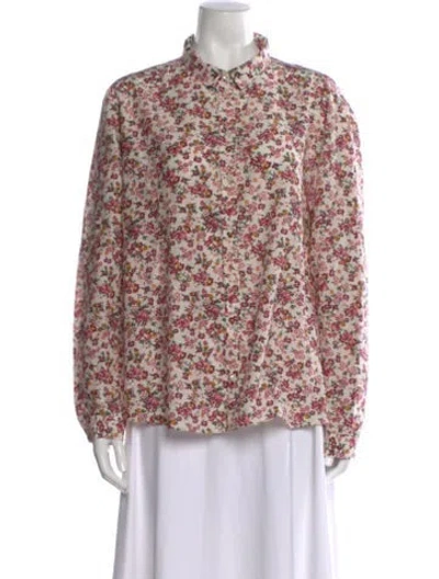 Pre-owned Sézane Floral Print Long Sleeve Blouse In Red