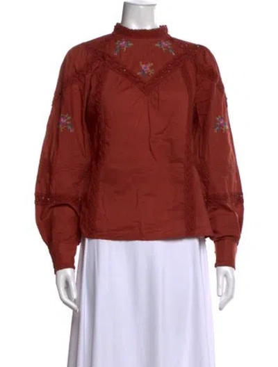 Pre-owned Sézane Floral Print Long Sleeve Blouse In Red