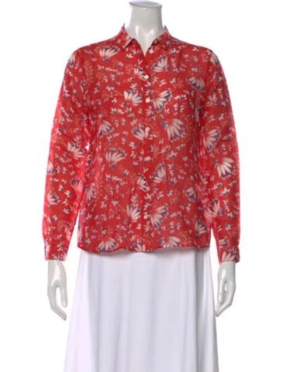Pre-owned Sézane Floral Print Long Sleeve Blouse In Red
