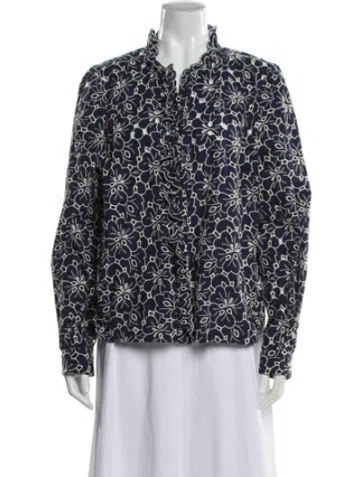 Pre-owned Sézane Floral Print Long Sleeve Blouse W/ Tags In Blue