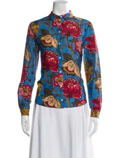 Pre-owned Sézane Floral Print Long Sleeve Blouse W/ Tags In Blue