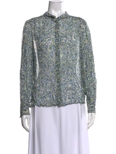 Pre-owned Sézane Floral Print Long Sleeve Blouse W/ Tags In Blue