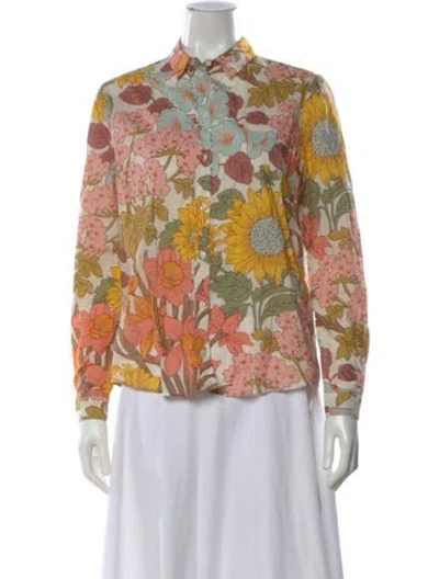 Pre-owned Sézane Floral Print Long Sleeve Blouse W/ Tags In Brown