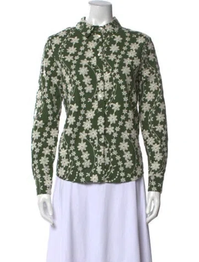 Pre-owned Sézane Floral Print Long Sleeve Blouse W/ Tags In Green