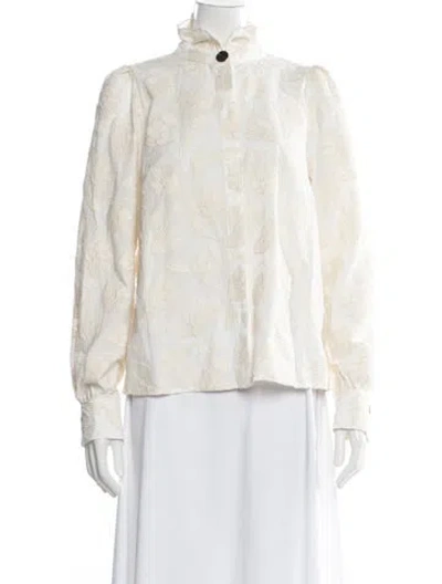 Pre-owned Sézane Floral Print Long Sleeve Blouse W/ Tags In Neutral