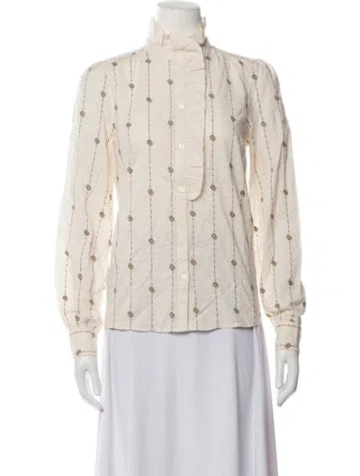 Pre-owned Sézane Floral Print Long Sleeve Blouse W/ Tags In Neutrals