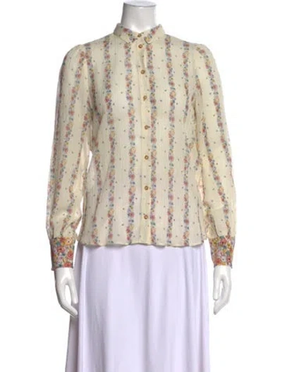 Pre-owned Sézane Floral Print Long Sleeve Blouse W/ Tags In Neutrals