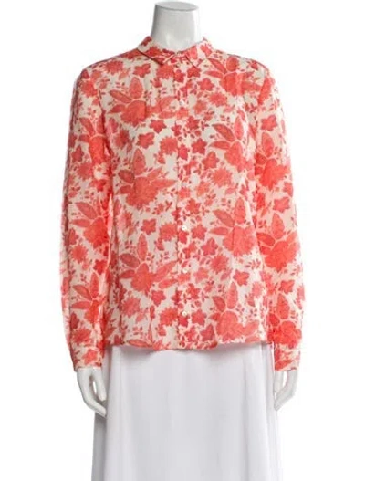 Pre-owned Sézane Floral Print Long Sleeve Blouse W/ Tags In Orange