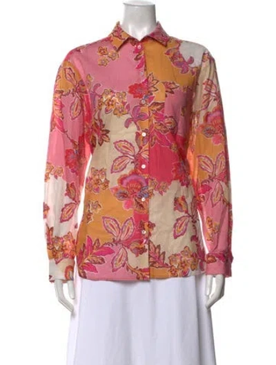 Pre-owned Sézane Floral Print Long Sleeve Blouse W/ Tags In Pink
