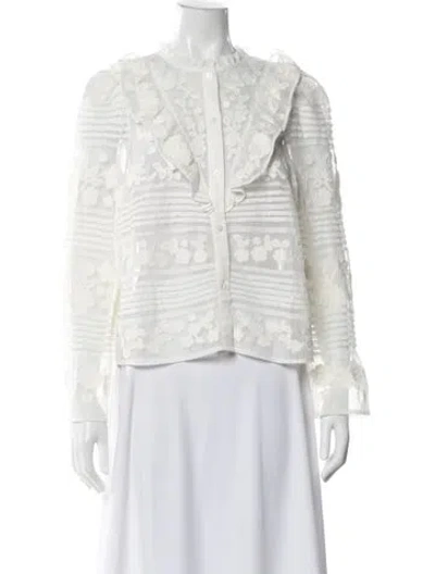 Pre-owned Sézane Floral Print Long Sleeve Blouse W/ Tags In White