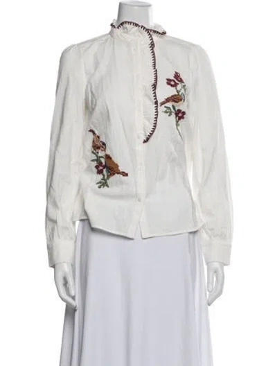 Pre-owned Sézane Floral Print Long Sleeve Blouse W/ Tags In White