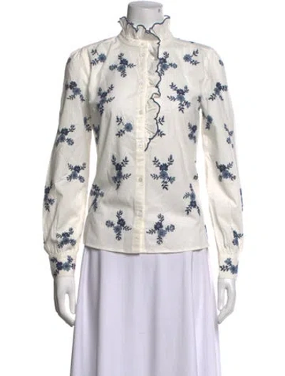 Pre-owned Sézane Floral Print Long Sleeve Blouse W/ Tags In White