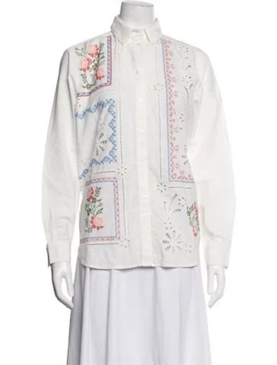Pre-owned Sézane Floral Print Long Sleeve Blouse W/ Tags In White