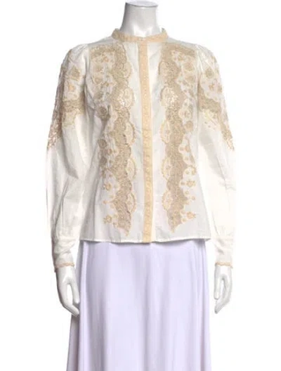 Pre-owned Sézane Floral Print Long Sleeve Blouse W/ Tags In White