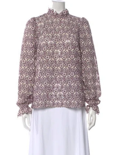 Pre-owned Sézane Floral Print Long Sleeve Blouse In White