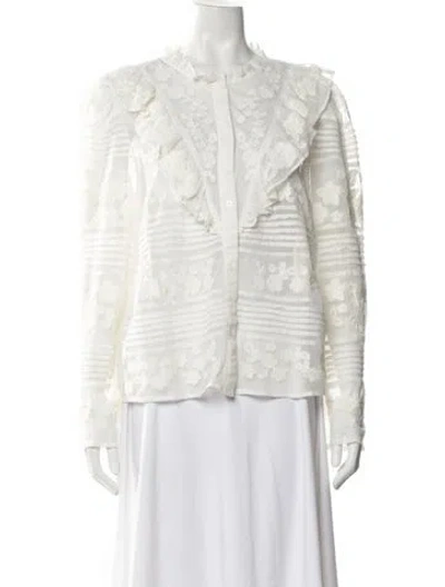 Pre-owned Sézane Floral Print Long Sleeve Blouse In White