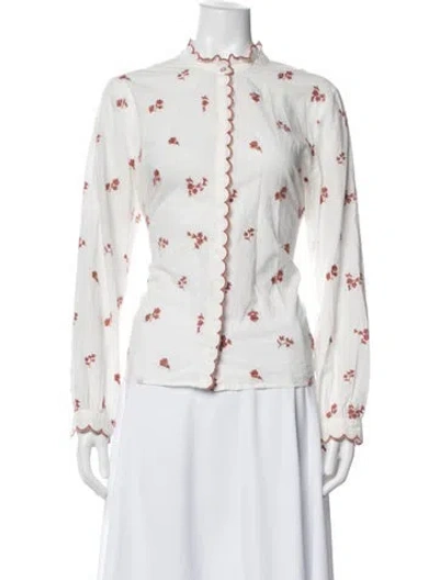 Pre-owned Sézane Floral Print Long Sleeve Blouse In White