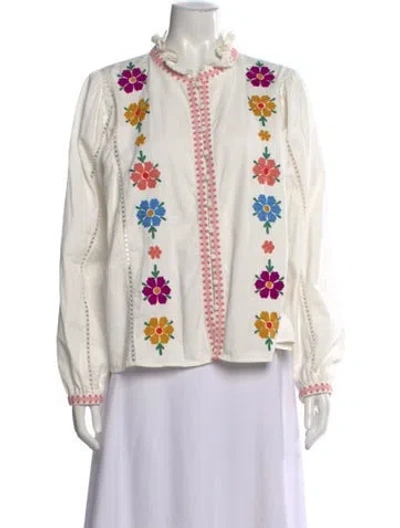 Pre-owned Sézane Floral Print Long Sleeve Blouse In White