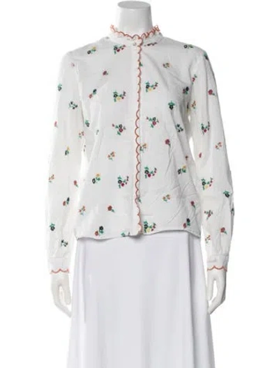 Pre-owned Sézane Floral Print Long Sleeve Blouse In White