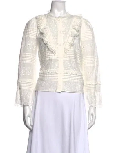 Pre-owned Sézane Floral Print Long Sleeve Blouse In White