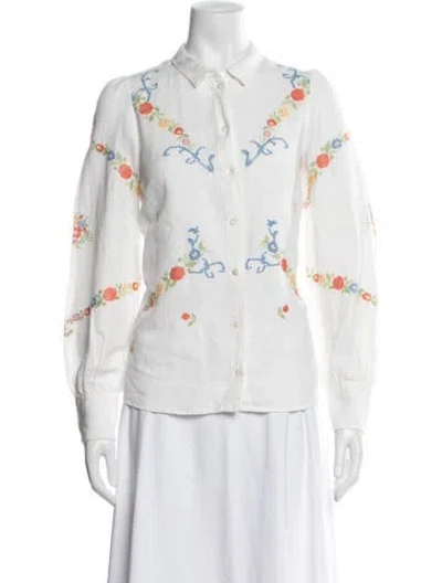 Pre-owned Sézane Floral Print Long Sleeve Blouse In White