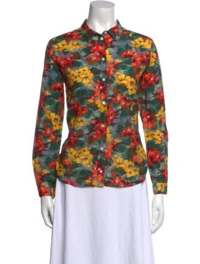 Pre-owned Sézane Floral Print Long Sleeve Button-up Top In Black