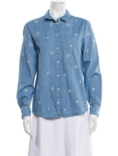 Pre-owned Sézane Floral Print Long Sleeve Button-up Top In Blue