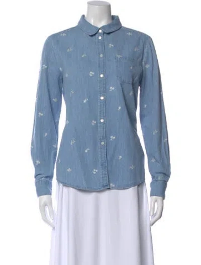 Pre-owned Sézane Floral Print Long Sleeve Button-up Top In Blue