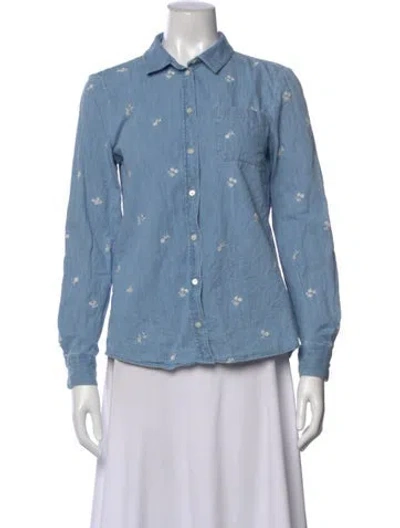 Pre-owned Sézane Floral Print Long Sleeve Button-up Top In Blue