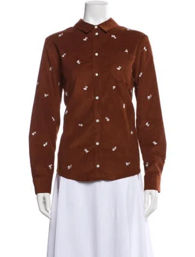 Pre-owned Sézane Floral Print Long Sleeve Button-up Top In Brown