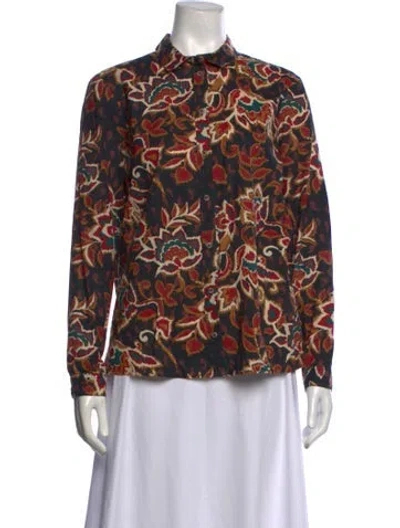 Pre-owned Sézane Floral Print Long Sleeve Button-up Top In Multicolor