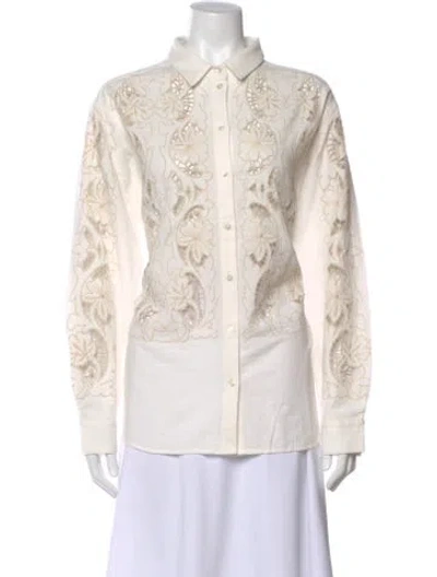 Pre-owned Sézane Floral Print Long Sleeve Button-up Top In Neutral