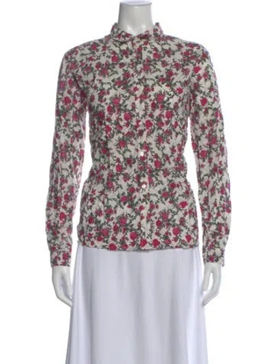Pre-owned Sézane Floral Print Long Sleeve Button-up Top In Pink