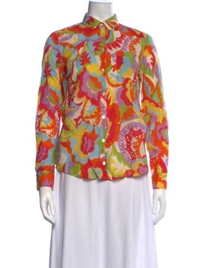 Pre-owned Sézane Floral Print Long Sleeve Button-up Top In Pink