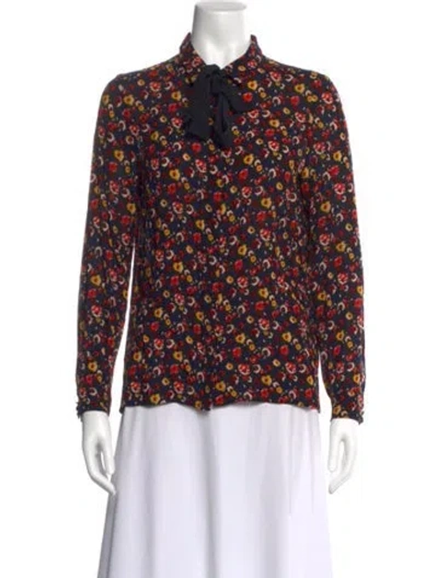 Pre-owned Sézane Floral Print Long Sleeve Button-up Top In Red