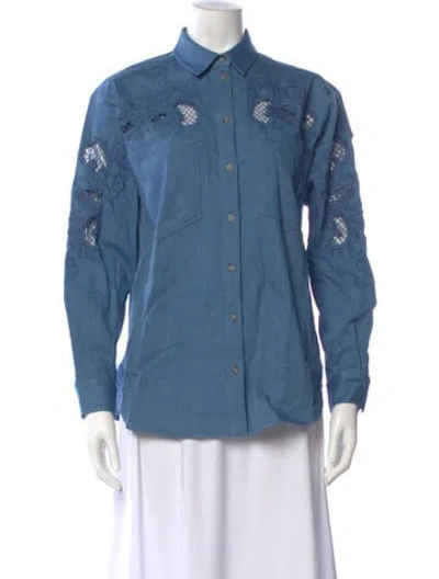 Pre-owned Sézane Floral Print Long Sleeve Button-up Top W/ Tags In Blue