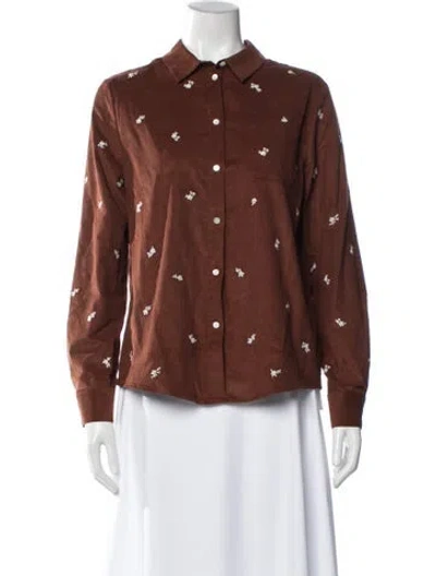Pre-owned Sézane Floral Print Long Sleeve Button-up Top W/ Tags In Brown
