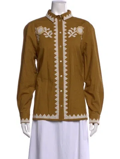 Pre-owned Sézane Floral Print Long Sleeve Button-up Top W/ Tags In Neutral