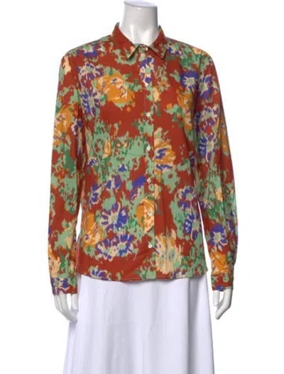 Pre-owned Sézane Floral Print Long Sleeve Button-up Top W/ Tags In Orange