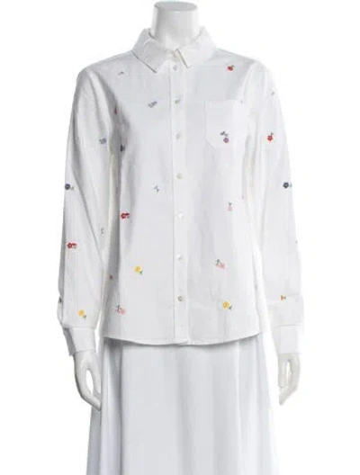 Pre-owned Sézane Floral Print Long Sleeve Button-up Top In White
