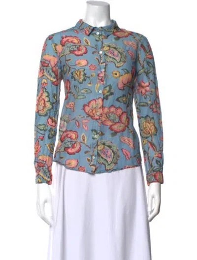 Pre-owned Sézane Floral Print Long Sleeve Top In Blue