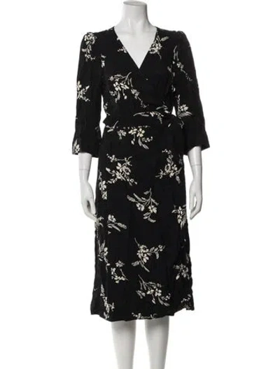 Pre-owned Sézane Floral Print Midi Length Dress In Black