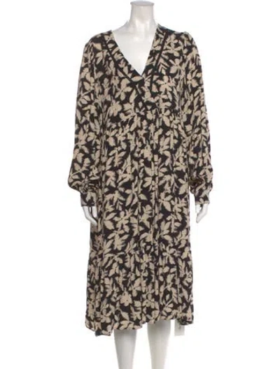 Pre-owned Sézane Floral Print Midi Length Dress In Black