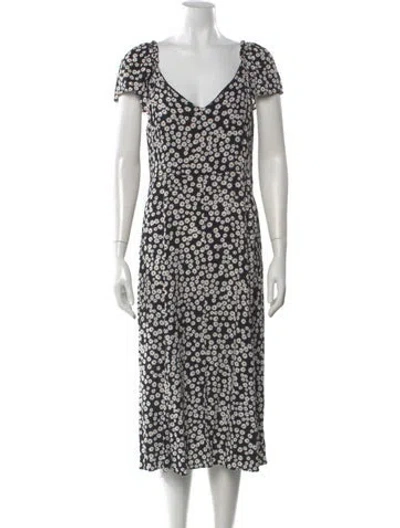Pre-owned Sézane Floral Print Midi Length Dress In Black