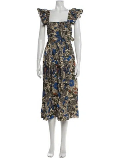 Pre-owned Sézane Floral Print Midi Length Dress In Black
